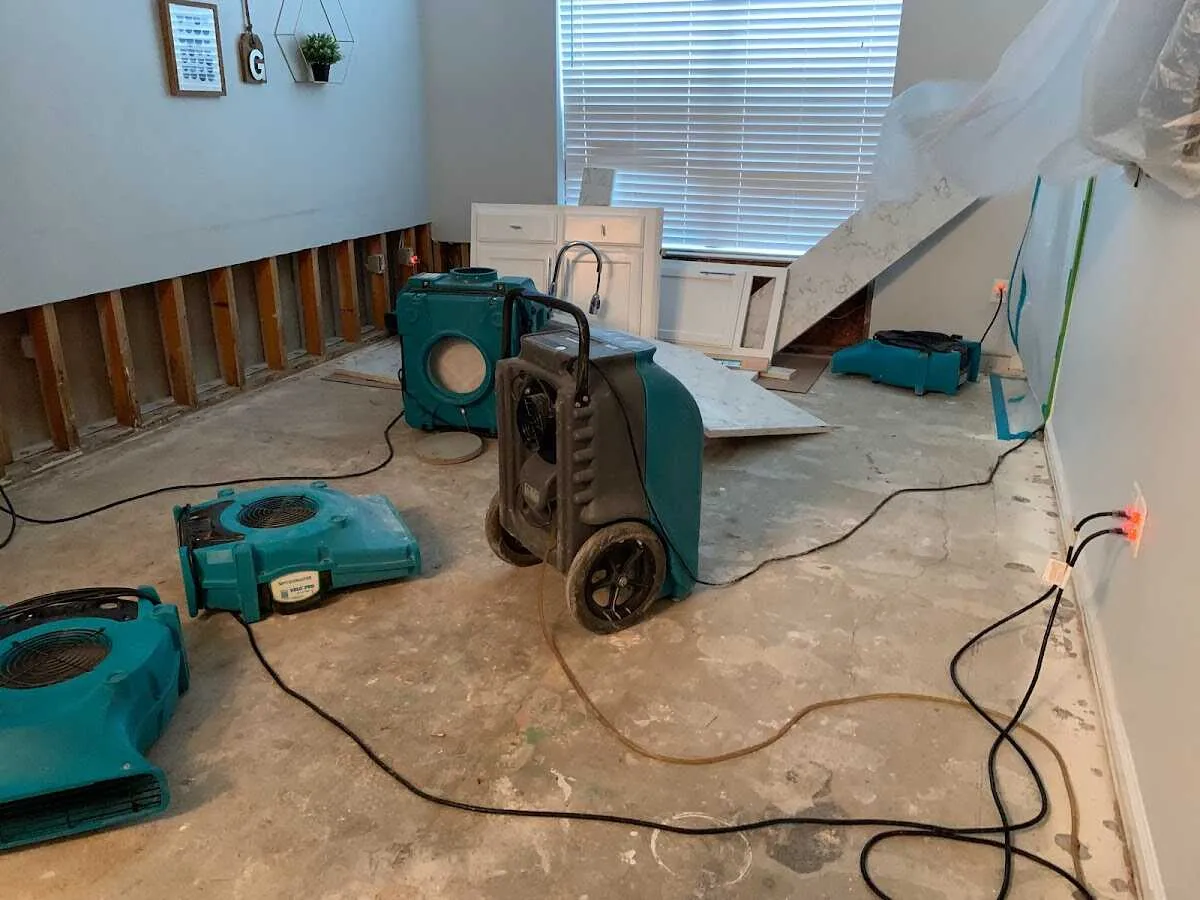 Dehumidifier in flood-cut room for Water Damage Restoration in Bordentown